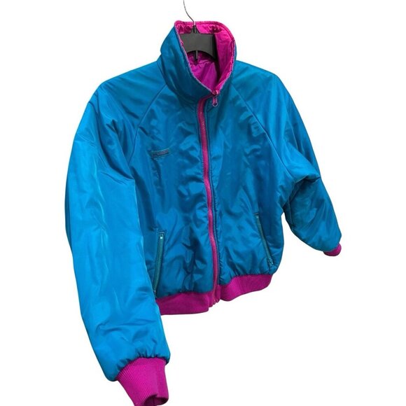 Vintage 90s Columbia Softshell Reversible Puffer Jacket Magenta Teal Women's XL - Picture 7 of 9